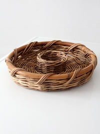 vintage 1970s wicker & rattan chip and dip serving basket