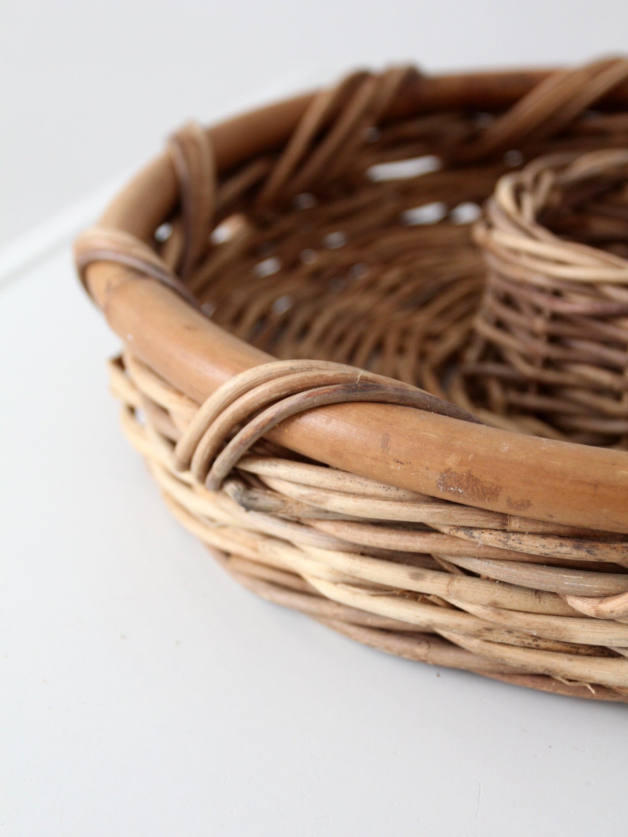 vintage 1970s wicker & rattan chip and dip serving basket