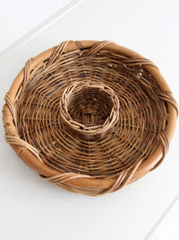 vintage 1970s wicker & rattan chip and dip serving basket