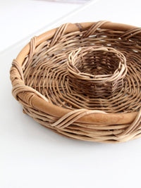 vintage 1970s wicker & rattan chip and dip serving basket
