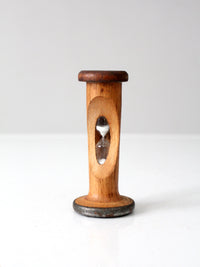 antique Roberts & Hirst wooden textile spool hourglass