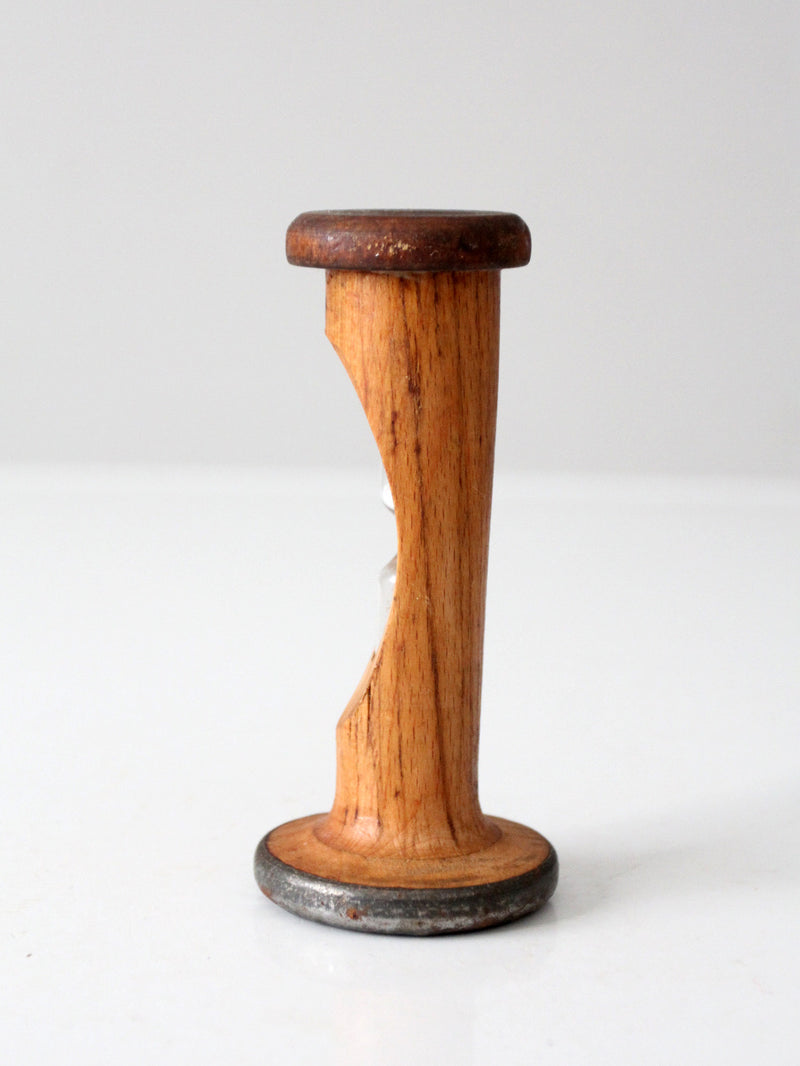 antique Roberts & Hirst wooden textile spool hourglass