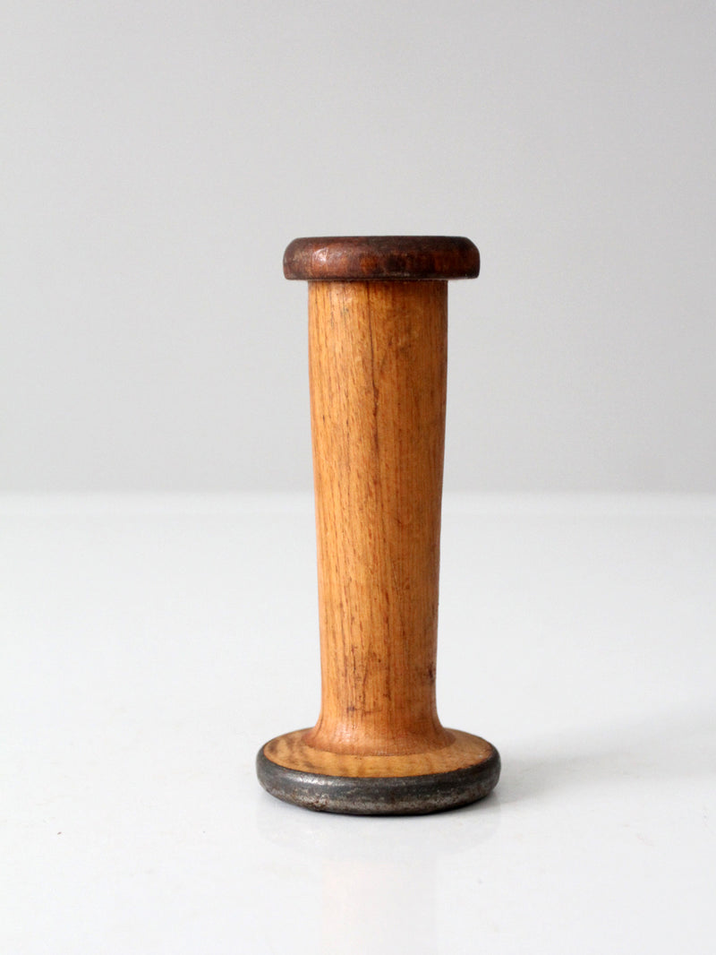 antique Roberts & Hirst wooden textile spool hourglass