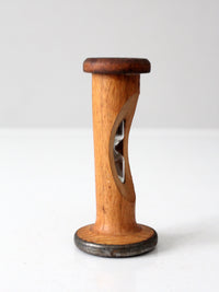 antique Roberts & Hirst wooden textile spool hourglass