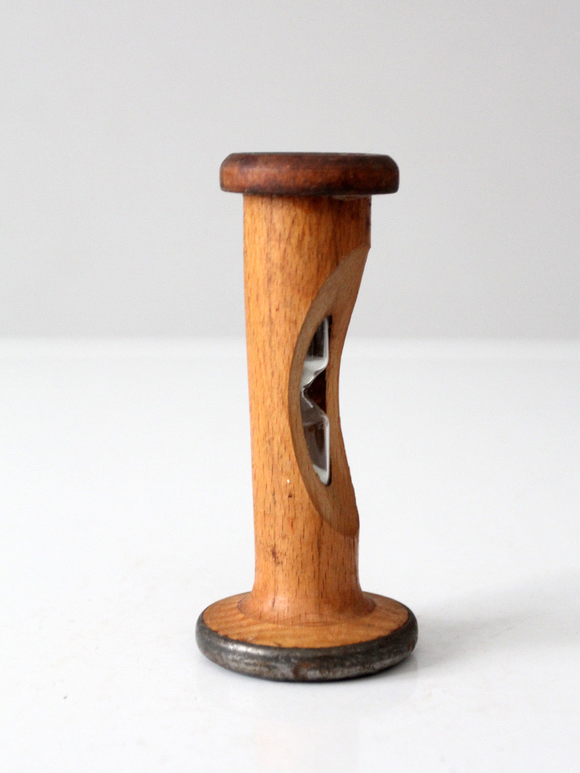 antique Roberts & Hirst wooden textile spool hourglass