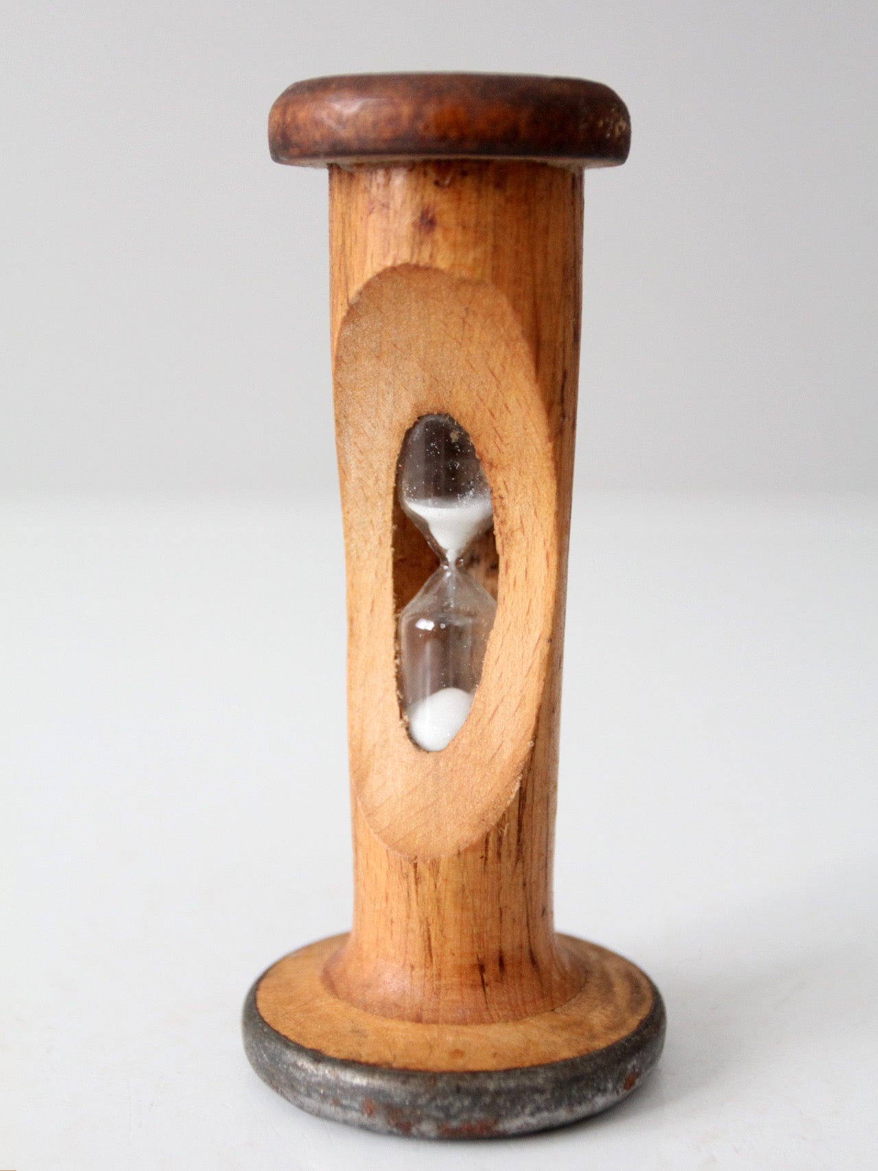 antique Roberts & Hirst wooden textile spool hourglass