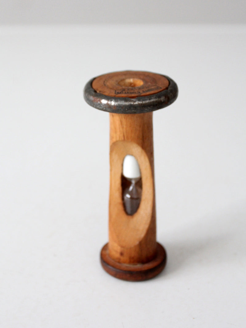 antique Roberts & Hirst wooden textile spool hourglass