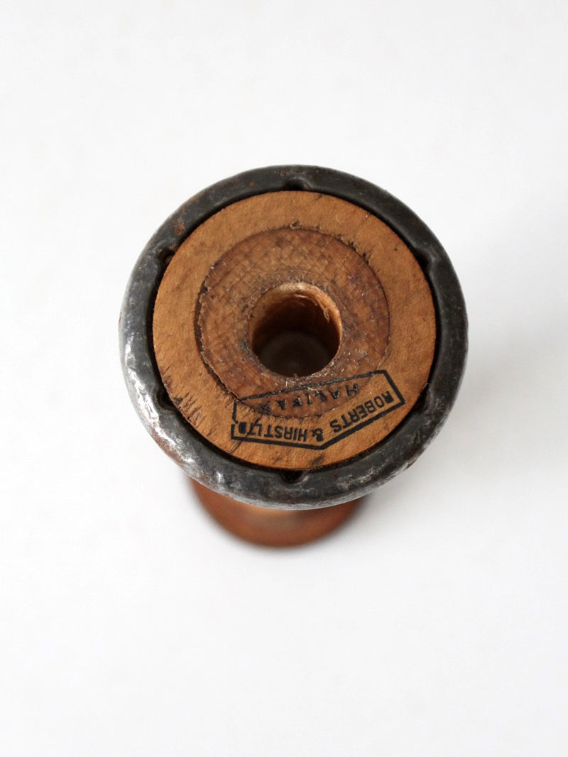 antique Roberts & Hirst wooden textile spool hourglass