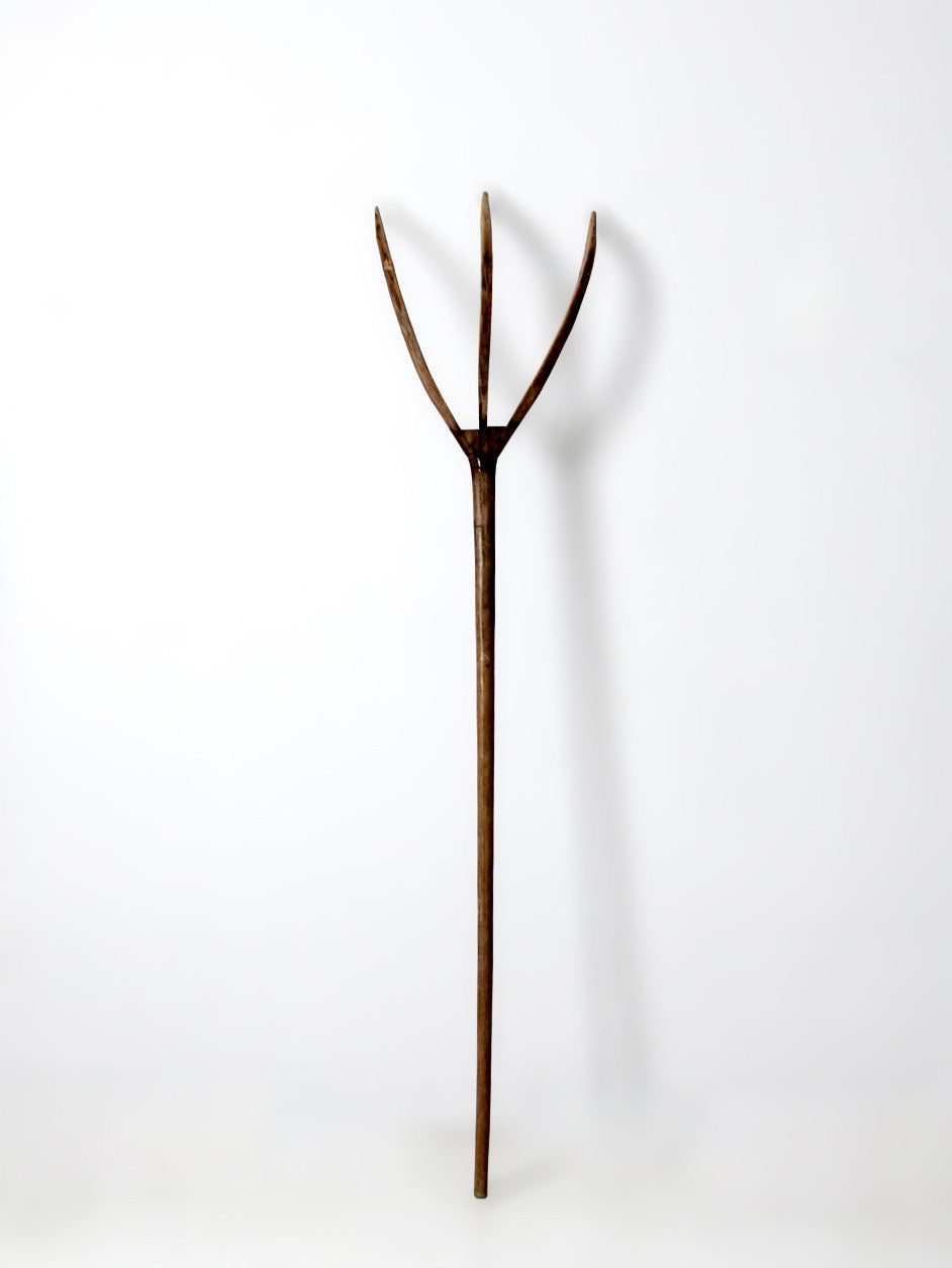 antique primitive wooden hay fork