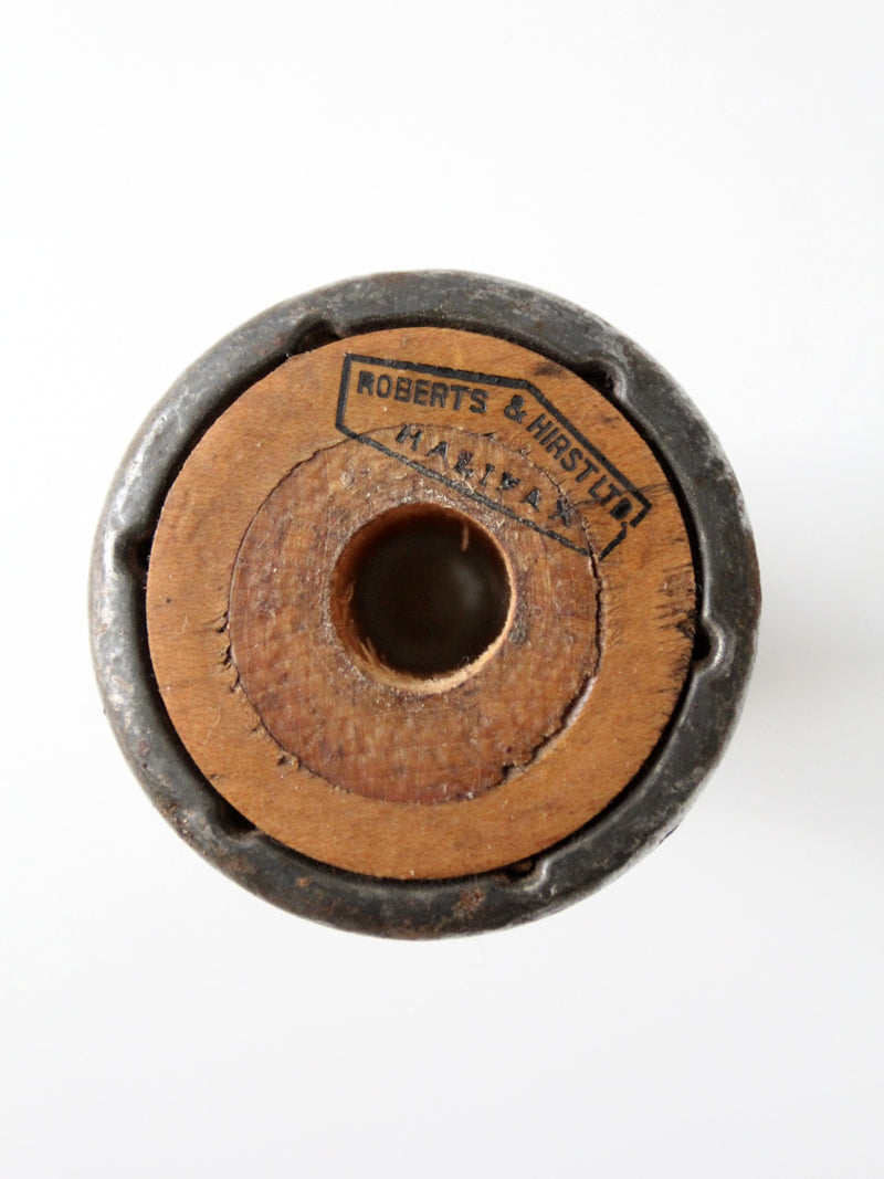 antique Roberts & Hirst wooden textile spool hourglass