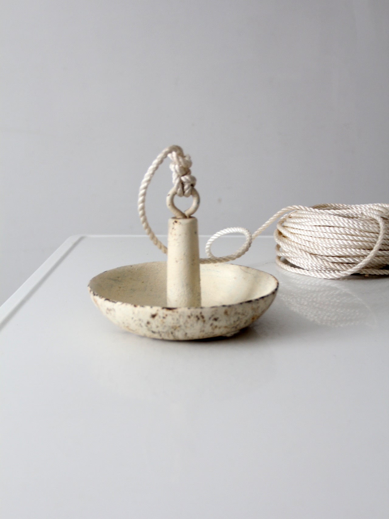 vintage cast iron mushroom boat anchor with rope