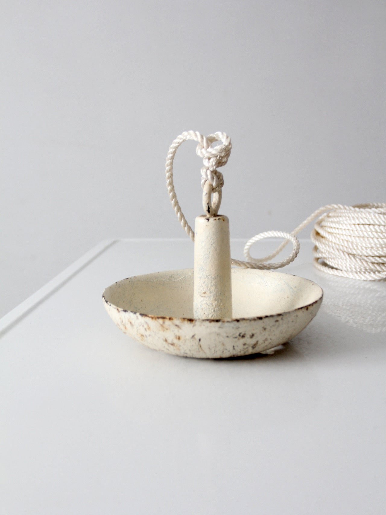 vintage cast iron mushroom boat anchor with rope