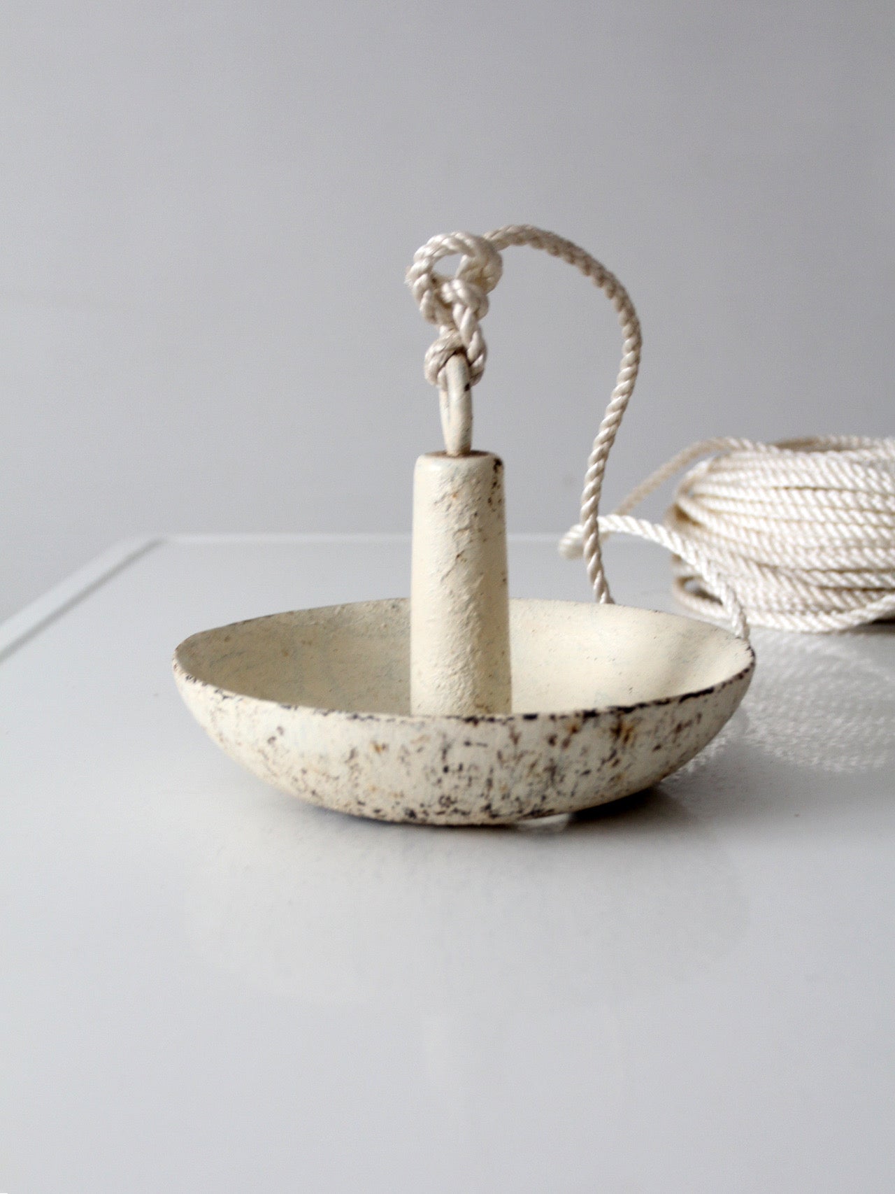 vintage cast iron mushroom boat anchor with rope