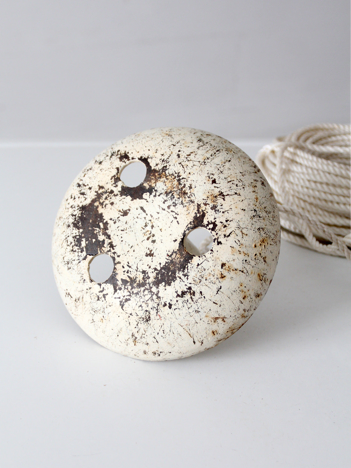 vintage cast iron mushroom boat anchor with rope