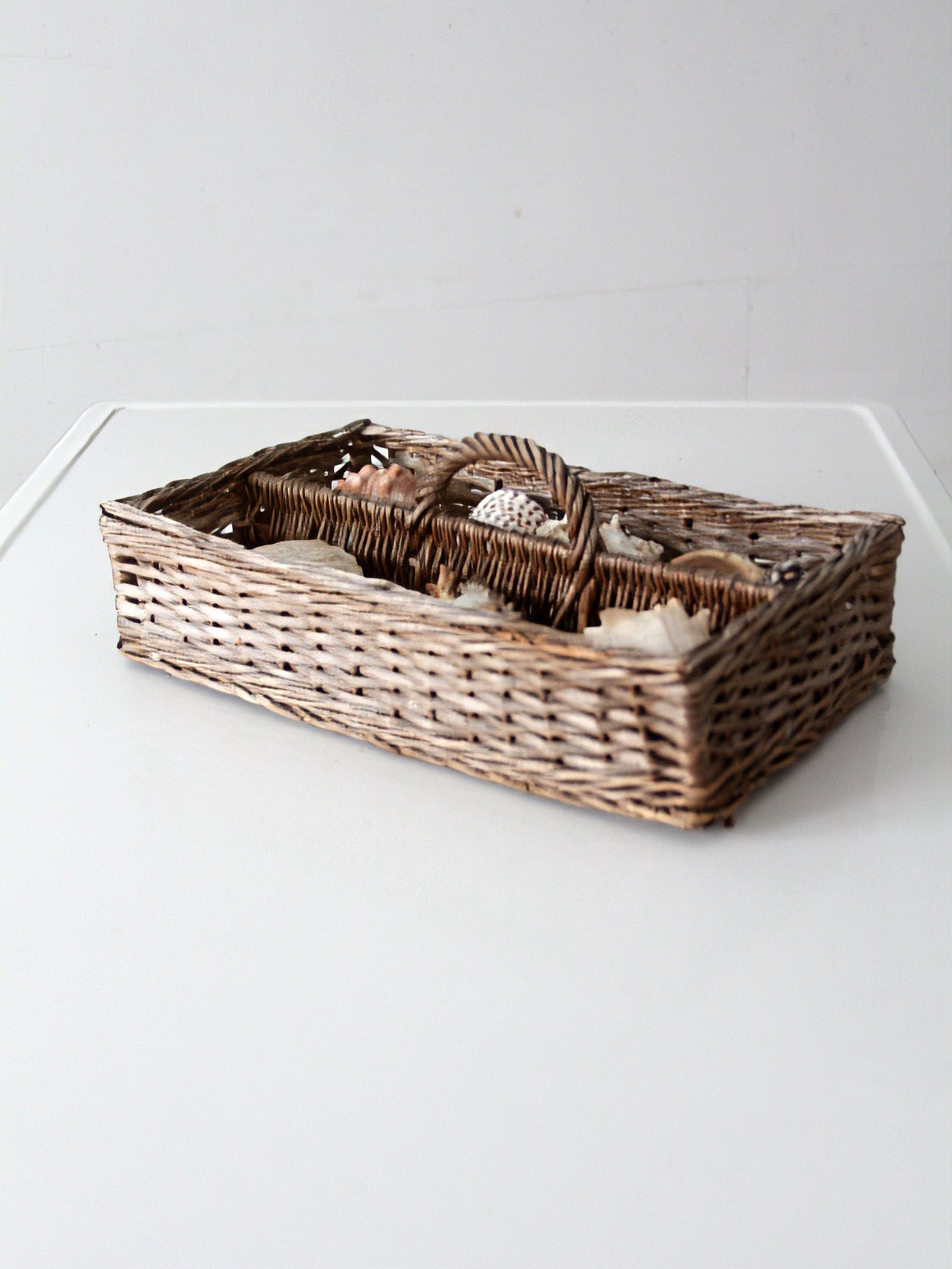 vintage divided wicker gathering basket