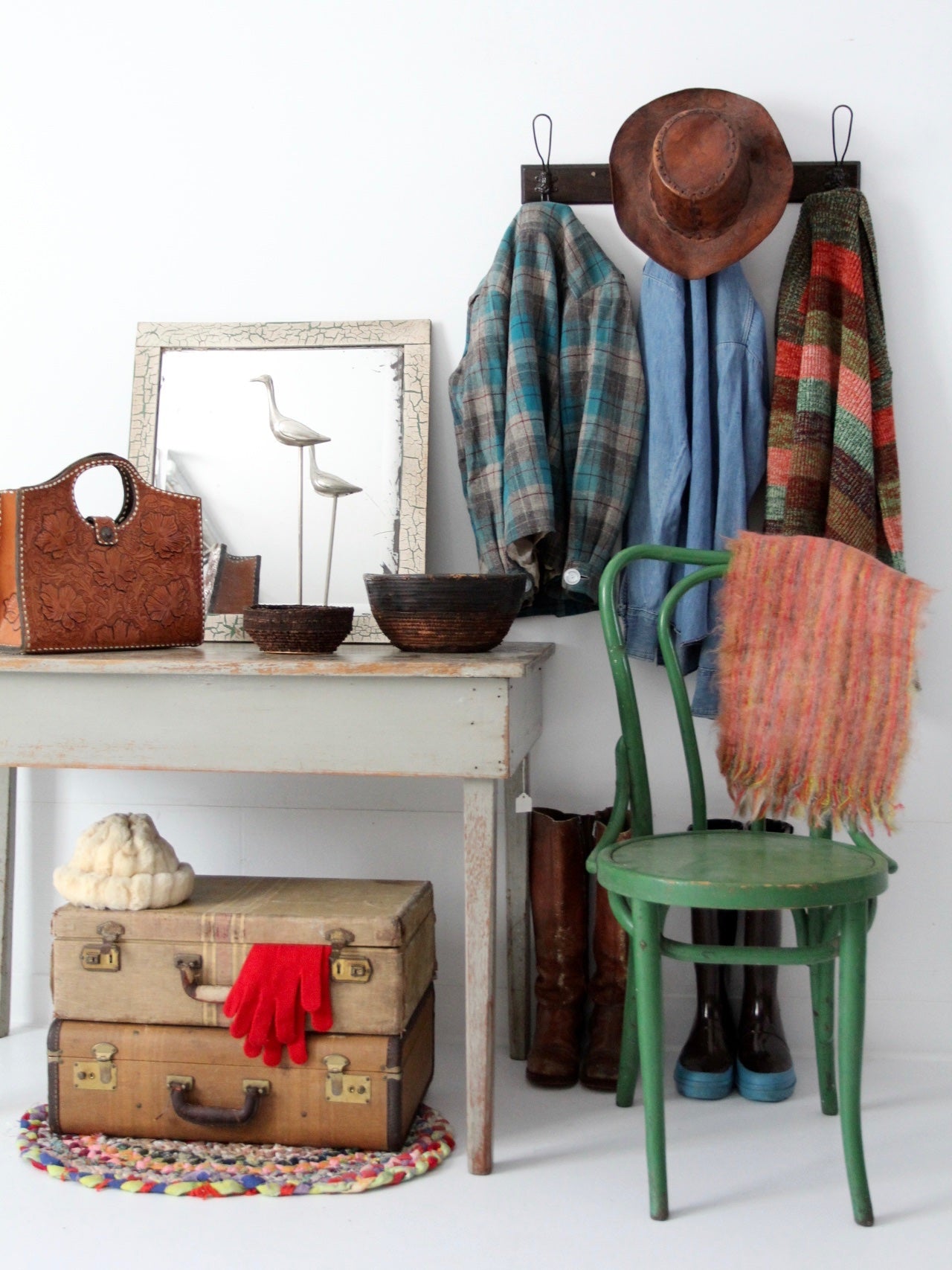 vintage 1930s striped suitcase