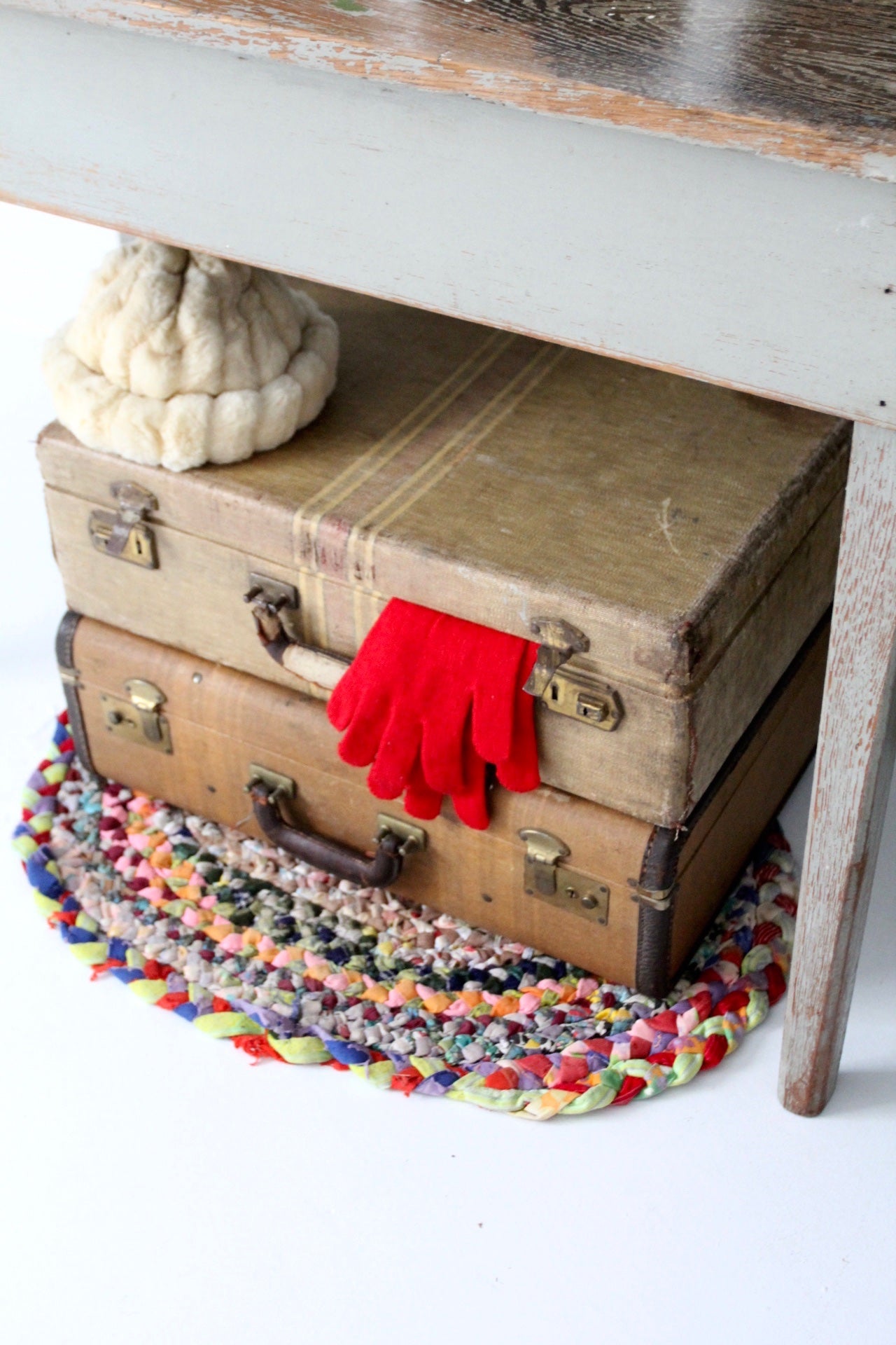 vintage 1930s striped suitcase