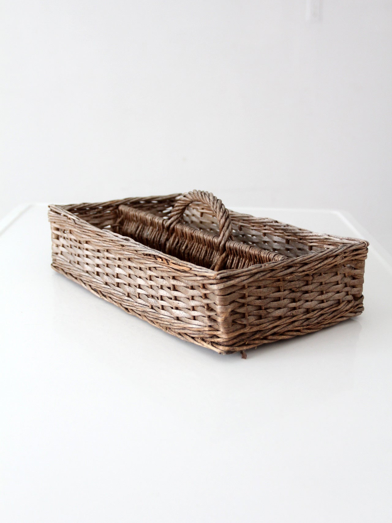 vintage divided wicker gathering basket