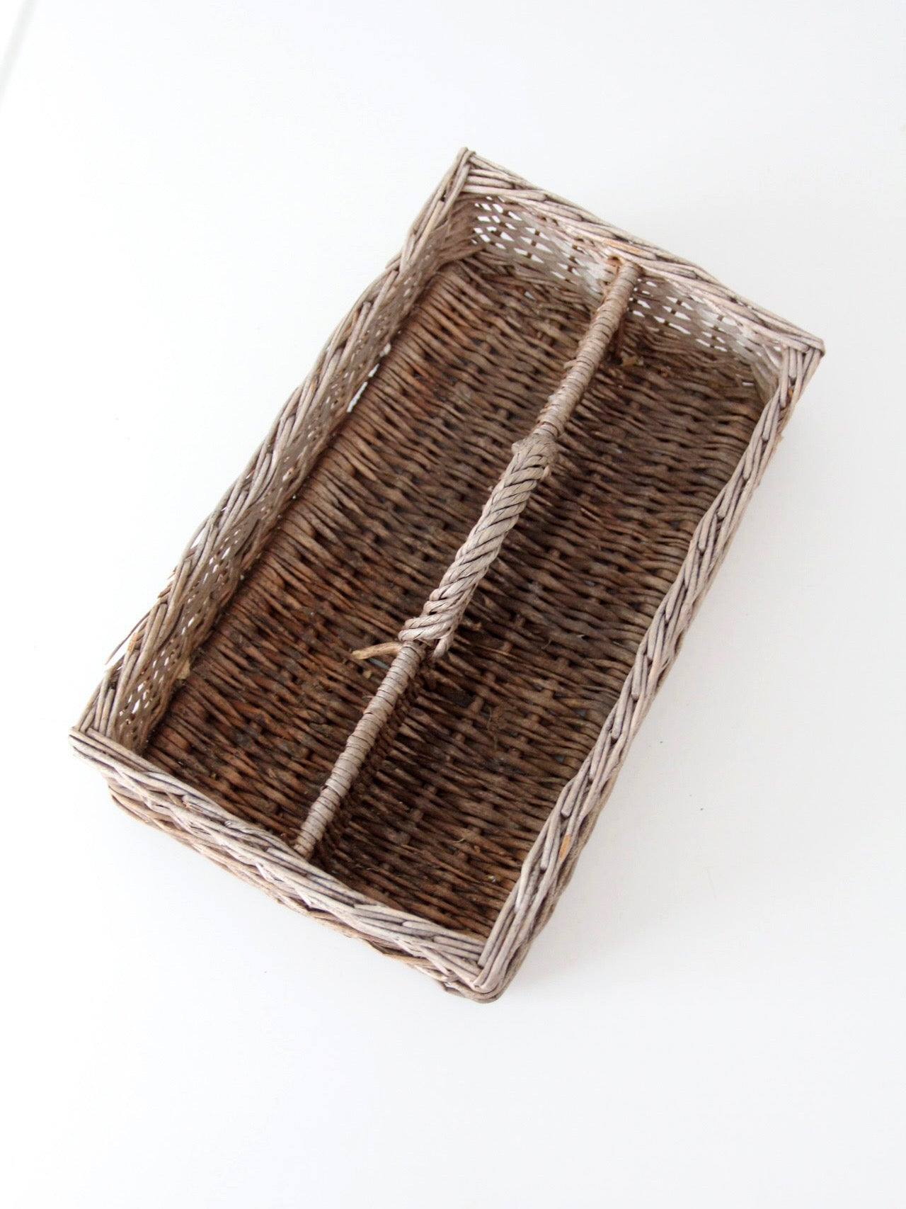 vintage divided wicker gathering basket