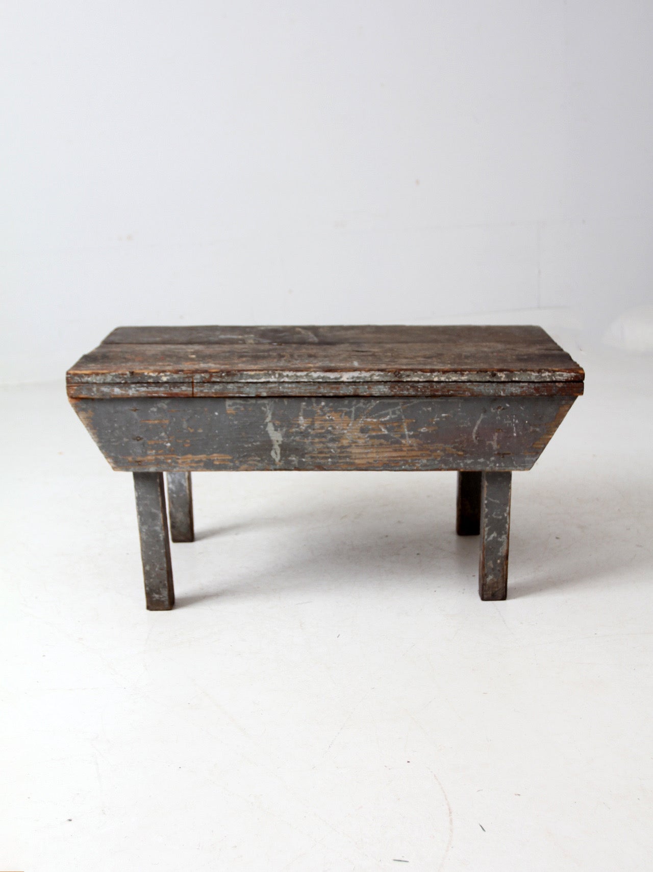 antique primitive painted wood bench stool