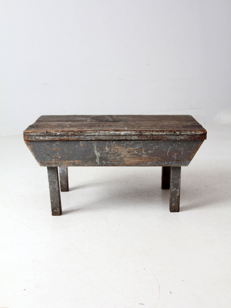 antique primitive painted wood bench stool