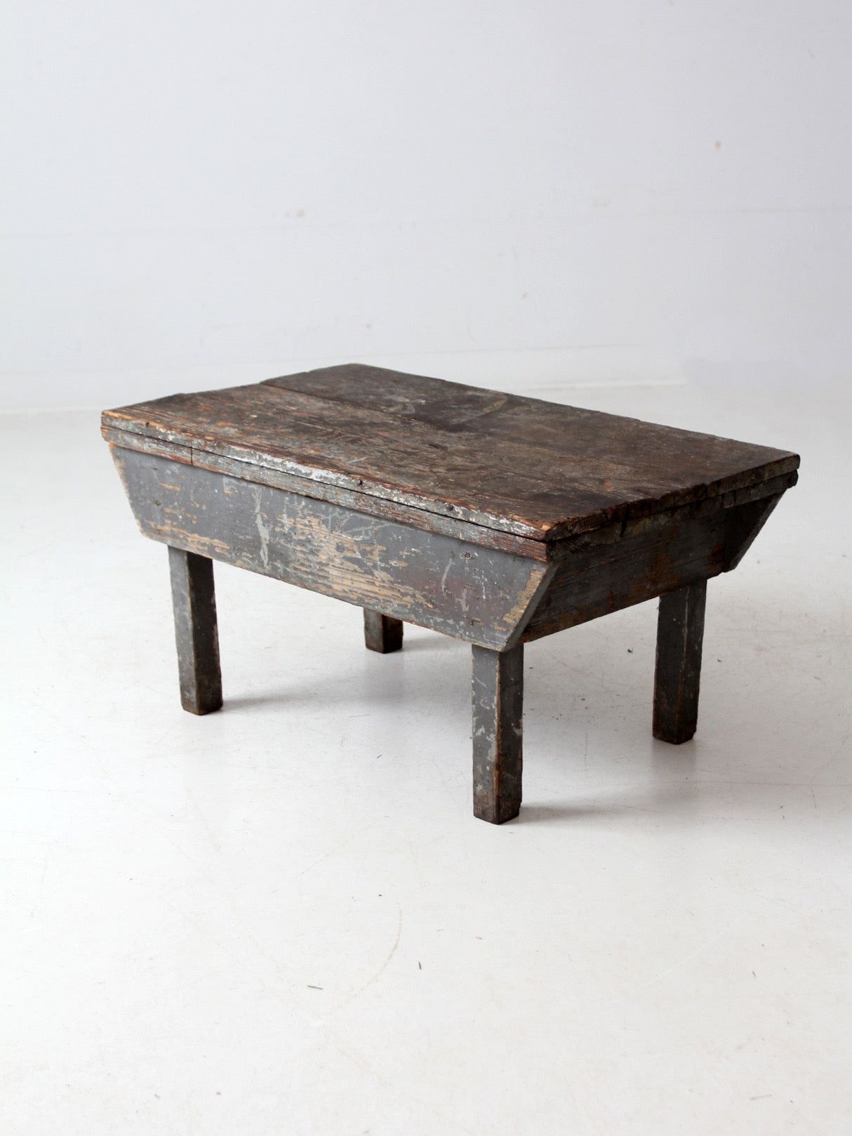 antique primitive painted wood bench stool