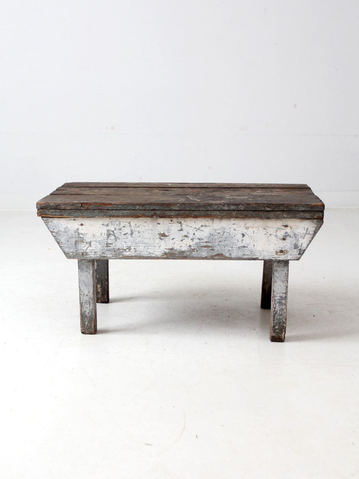 antique primitive painted wood bench stool