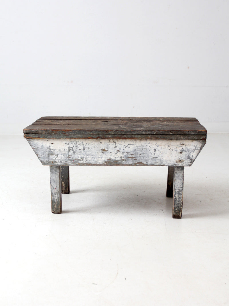 antique primitive painted wood bench stool