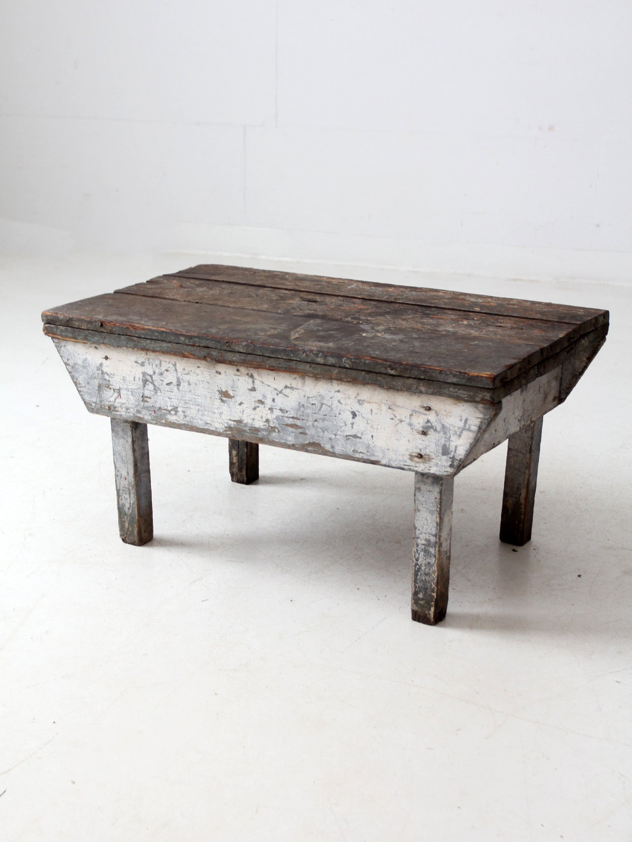 antique primitive painted wood bench stool