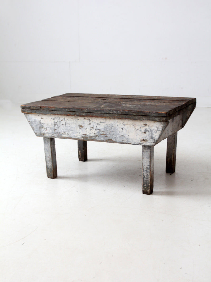 antique primitive painted wood bench stool