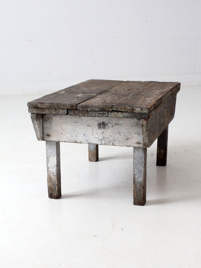antique primitive painted wood bench stool