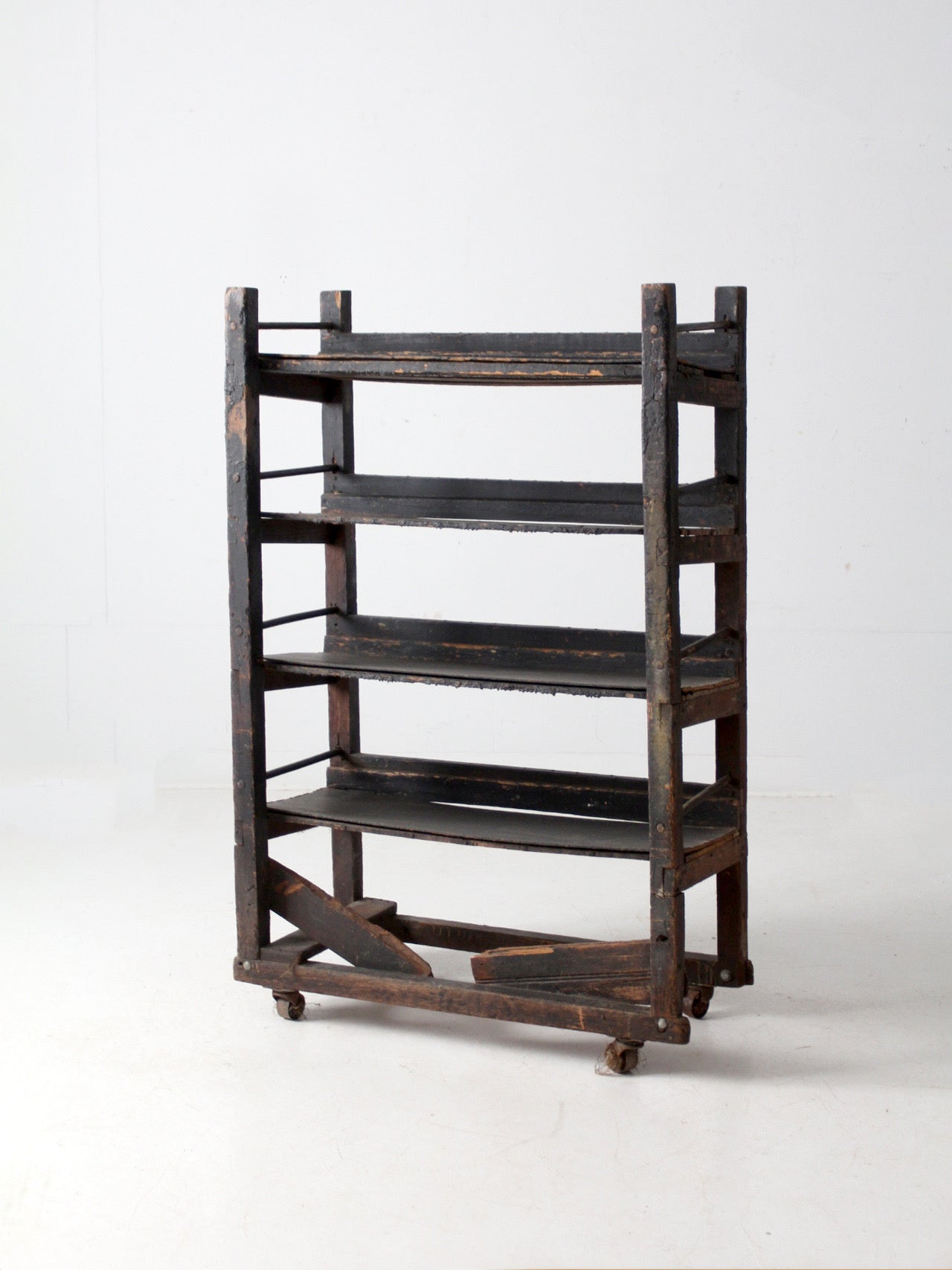 antique industrial wood factory rack