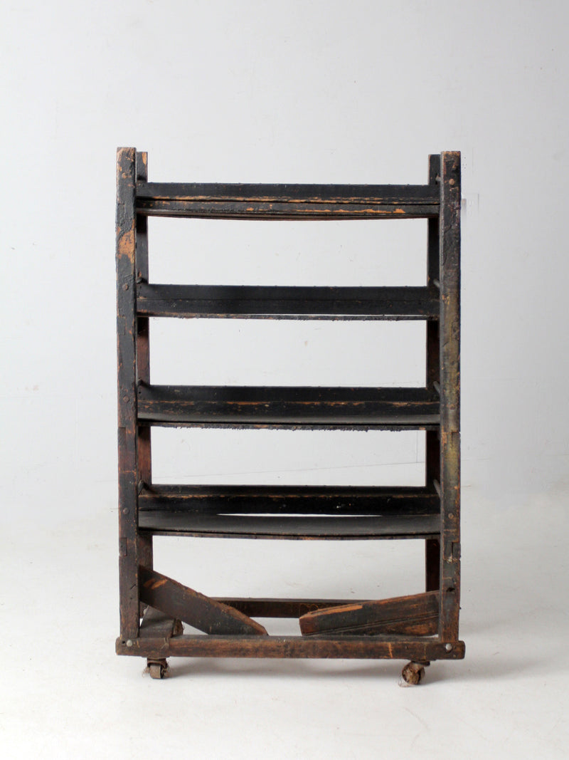 antique industrial wood factory rack