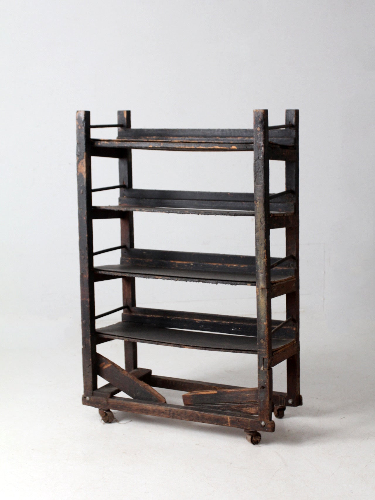 antique industrial wood factory rack