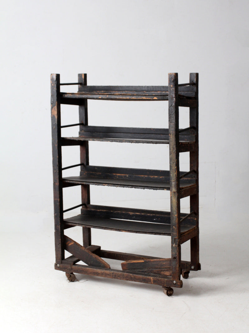 antique industrial wood factory rack