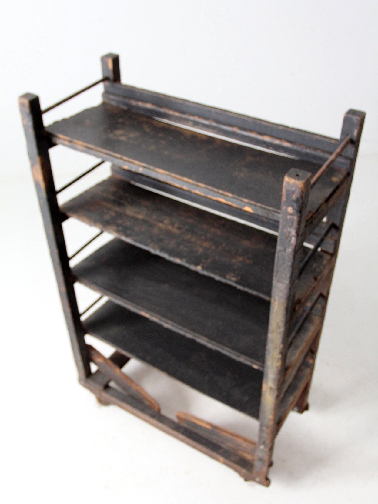antique industrial wood factory rack