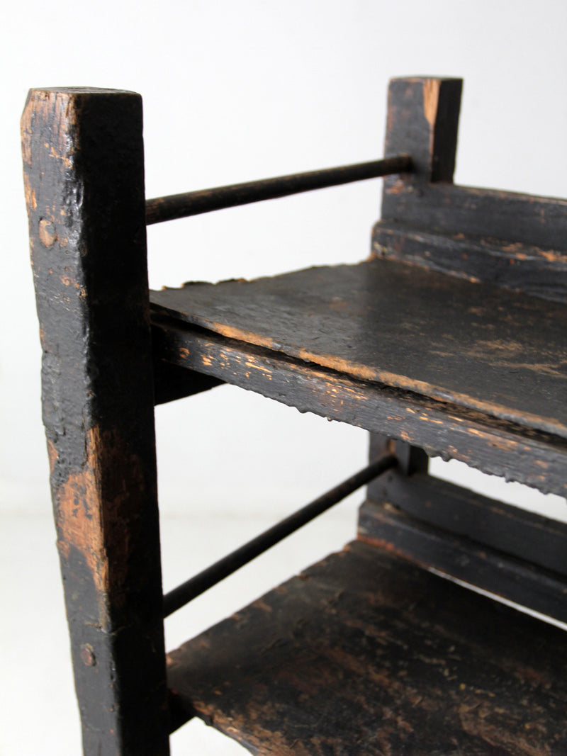 antique industrial wood factory rack