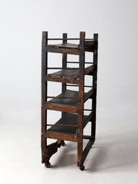 antique industrial wood factory rack