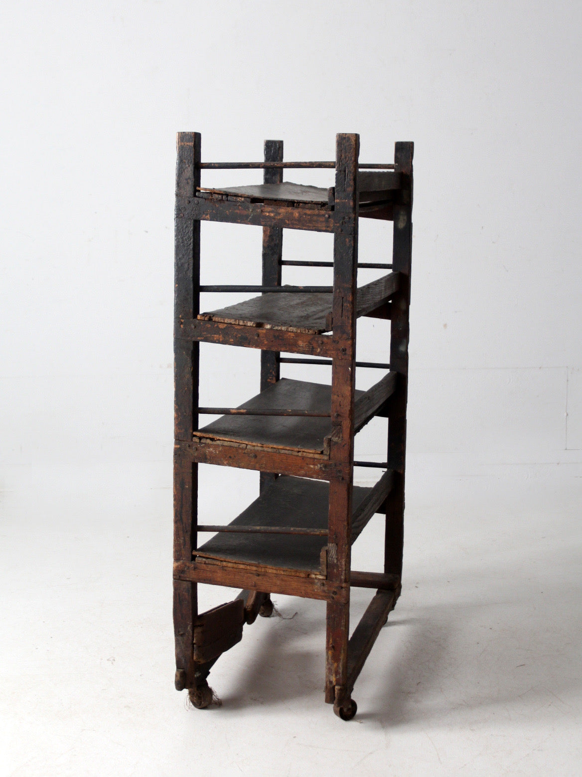 antique industrial wood factory rack