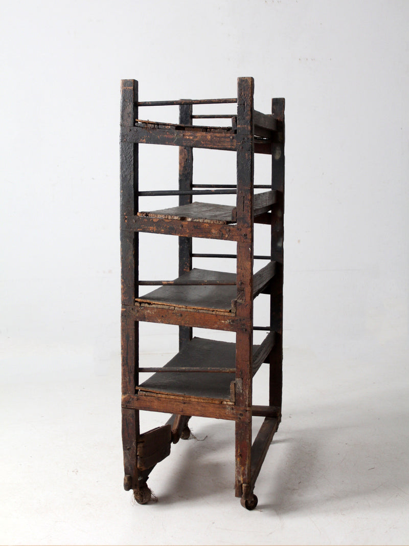 antique industrial wood factory rack