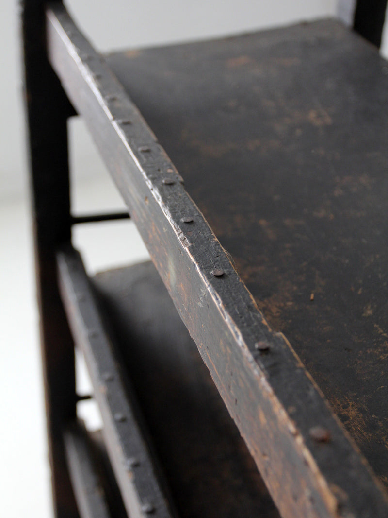 antique industrial wood factory rack