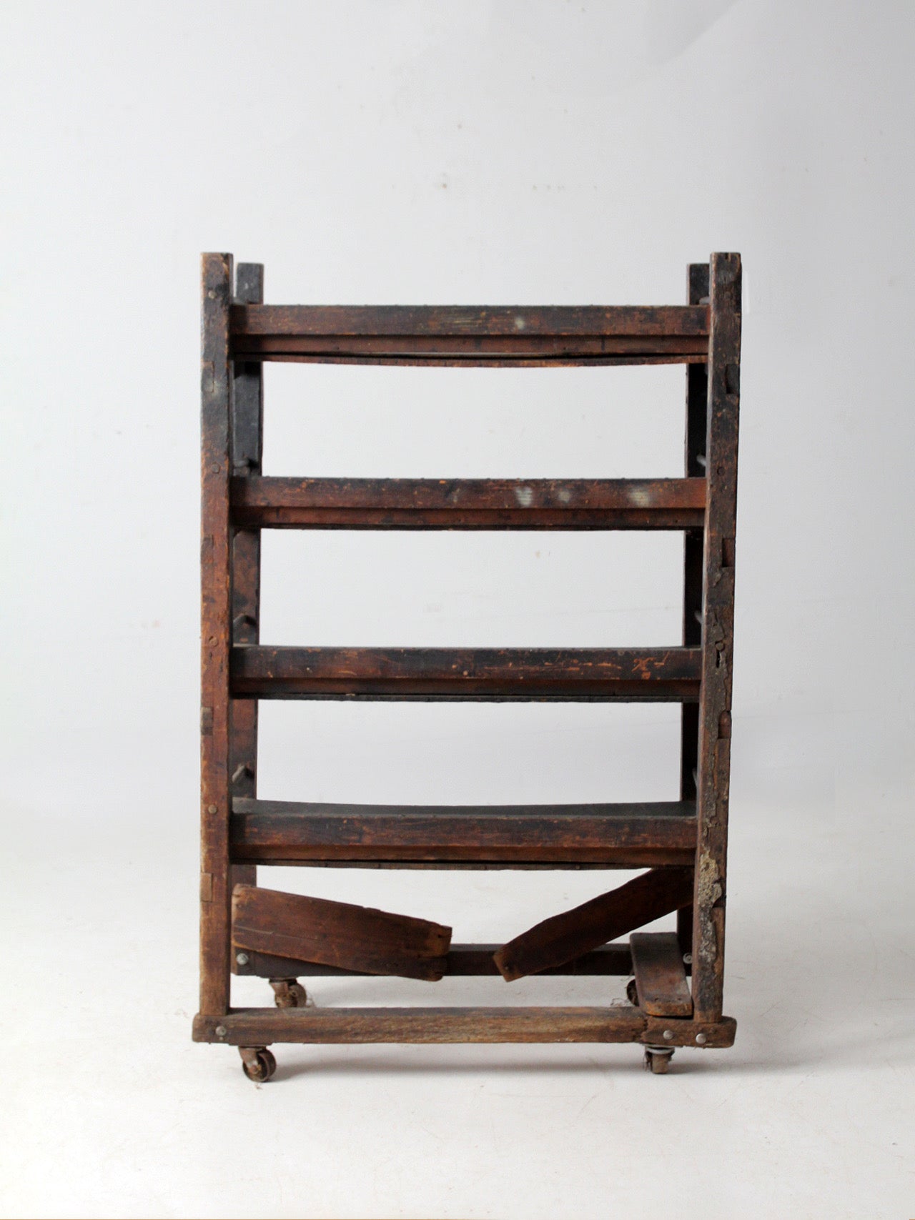 antique industrial wood factory rack