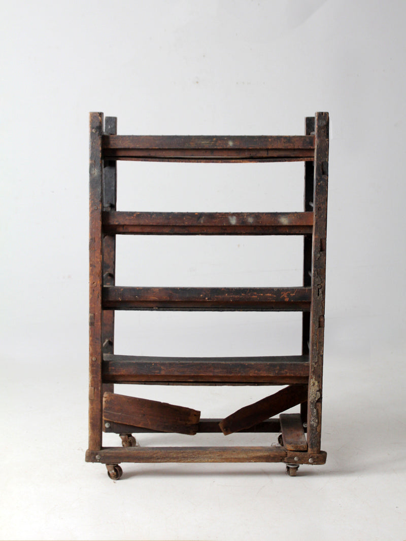 antique industrial wood factory rack