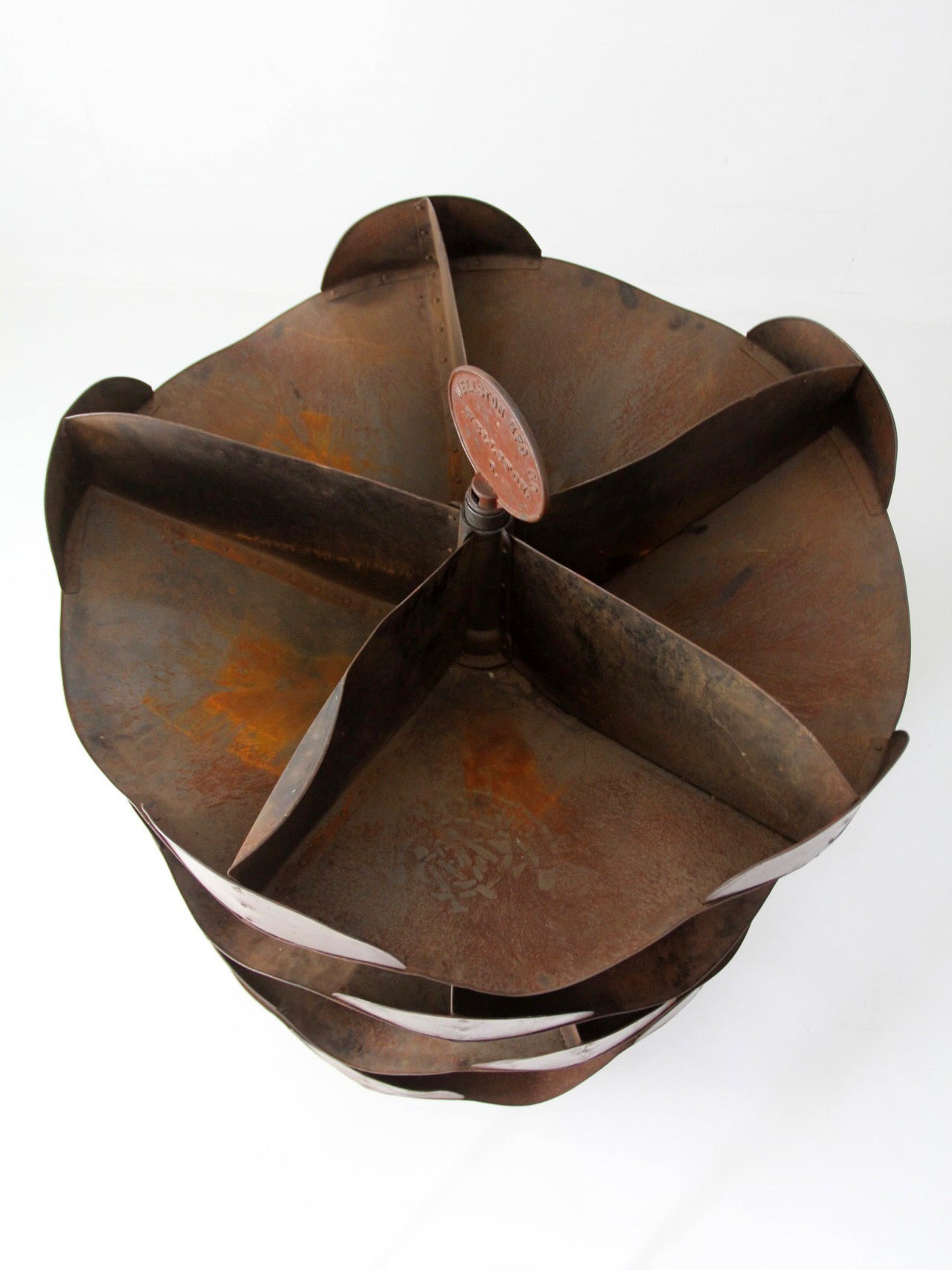 antique industrial rotating hardware bin