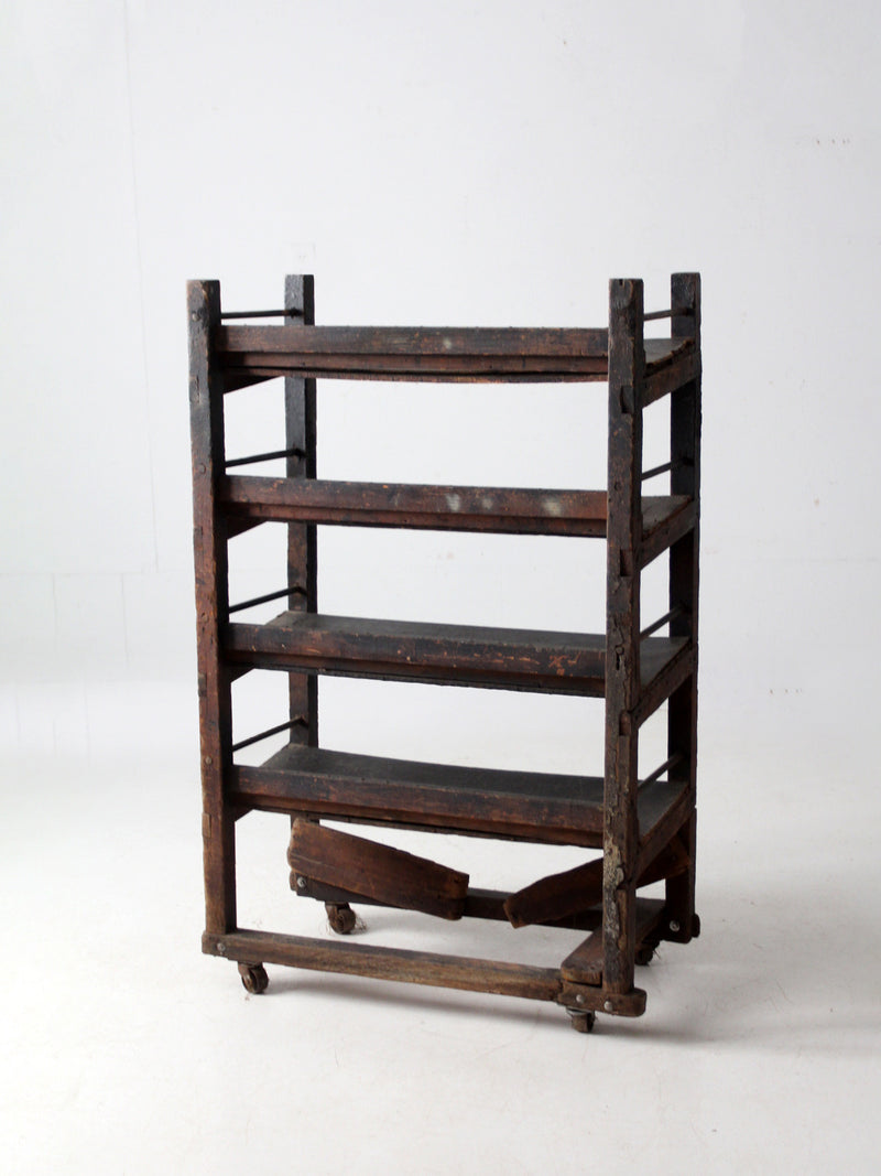 antique industrial wood factory rack