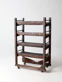 antique industrial wood factory rack