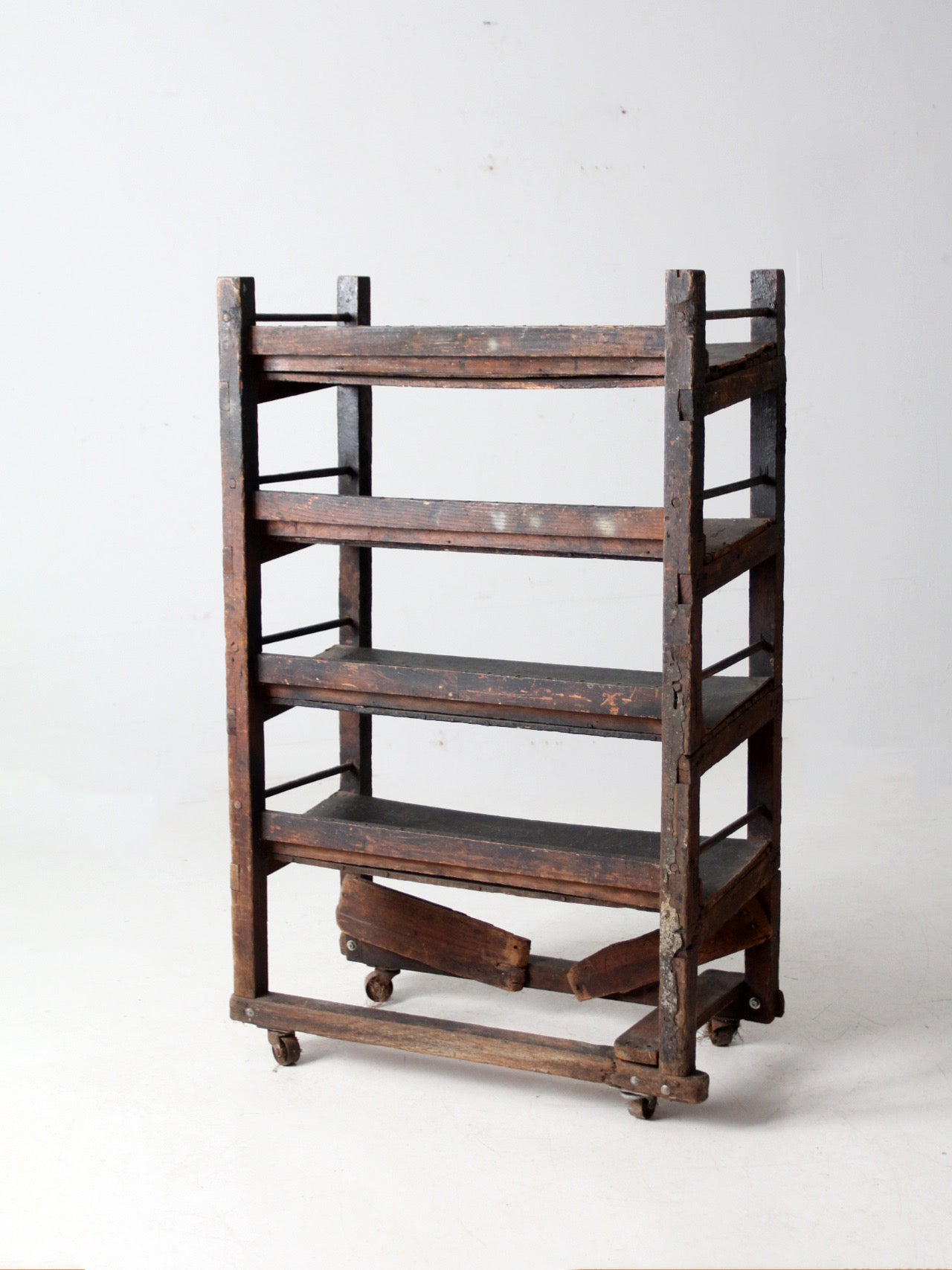 antique industrial wood factory rack
