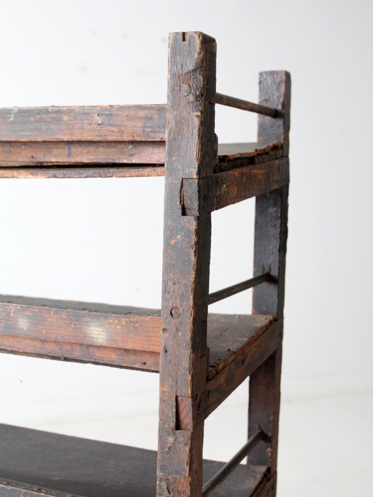 antique industrial wood factory rack