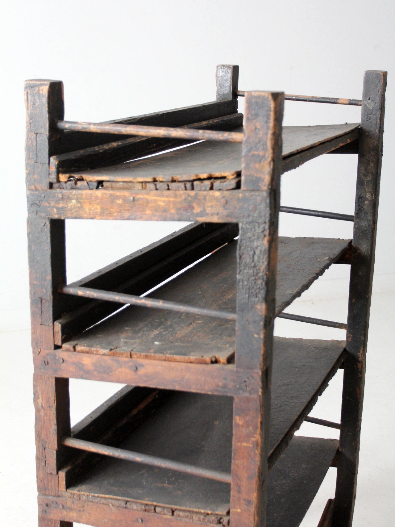 antique industrial wood factory rack