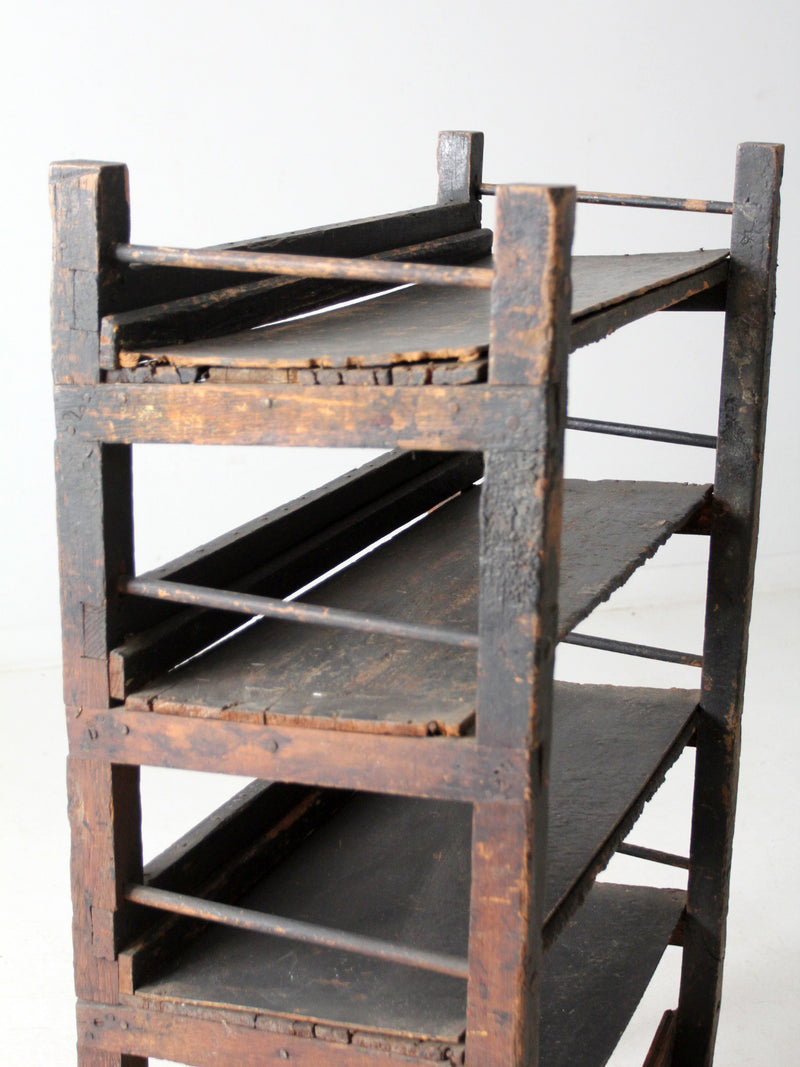 antique industrial wood factory rack